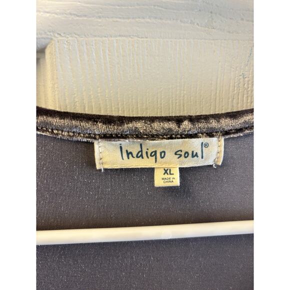 Indigo Soul Velvet V-Notch Mini Dress Sz XL Blue Soft Stretch Pockets Boho Goth - Picture 2 of 5